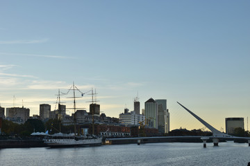 skyline of Puerto Madero, Buenos Aires, Argentina, with woman's bridge, or puente de la mujer