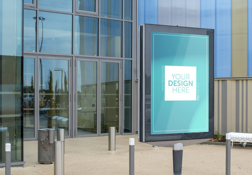 Advertising Kiosk on Side of Building Mockup