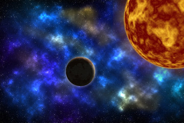 Obraz na płótnie Canvas sun nebula stars and planet