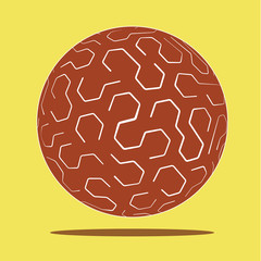 red sphere with hexagon pattern marking on yellow background