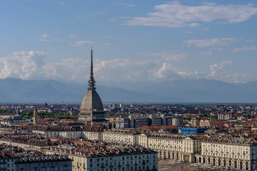 Fototapeta na wymiar Panoramic view of the city of Turin, in evidence the Mole Antonelliana