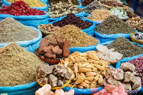 Moroccan Spices At Souk Market