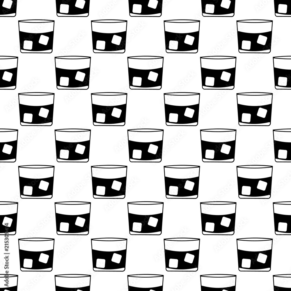 Poster a glass of whiskey with ice icon in pattern style