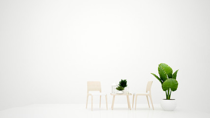 Living room on white tone in home or showroom furniture - White room and empty space for add message - Interior simple design - 3D Illustration