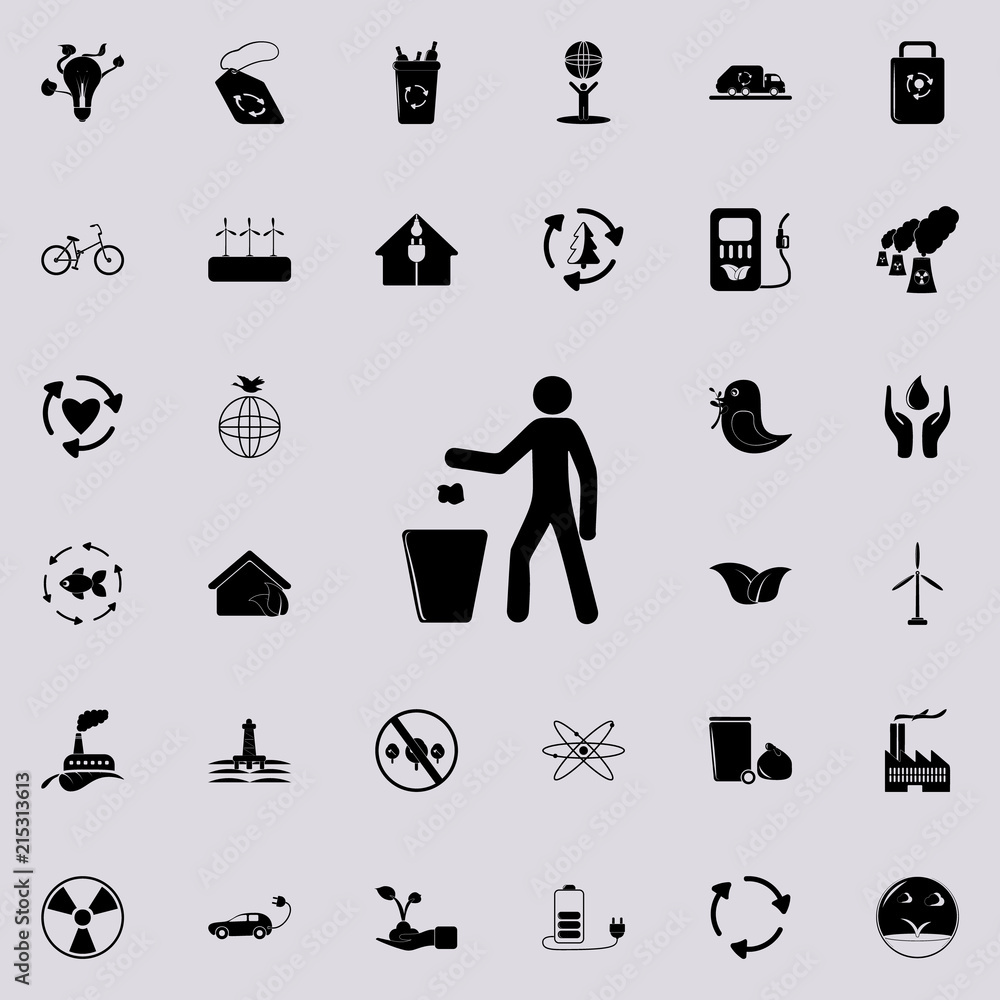 Poster throw garbage into the trash can icon. detailed set of ecology icons. premium quality graphic design