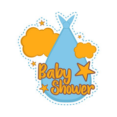 Baby shower label with a stork carry bag