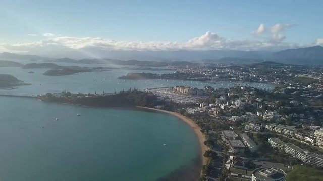 New Caledonia, Noumea, aerial coast footage.