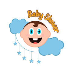 Baby shower label with a baby