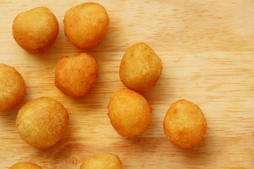 Thai fried potato balls.Quail candy eggs.Top view.