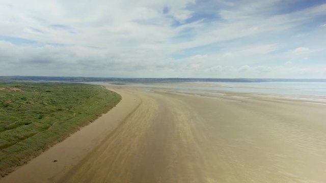 North Devon Beach Drone Climb Forward Along Beach