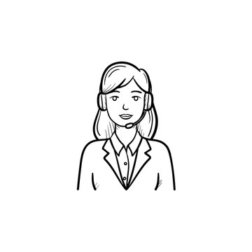 recommend clip art: Call center operator in headset hand drawn outline doodle icon