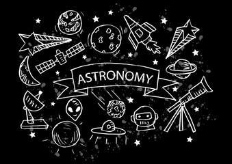  Astronomy icons set. Hand drawing illustration.