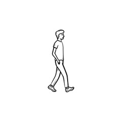 Walking person hand drawn outline doodle icon. Pedestrian, recreation, walk ativity, healthy lifestyle concept. Vector sketch illustration for print, web, mobile and infographics on white background.