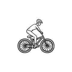 Fototapeta na wymiar Mountain biker hand drawn outline doodle icon