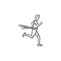 Fototapeta na wymiar Race leader crossing finishing tape hand drawn outline doodle icon