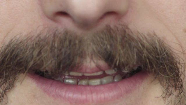 close up man mouth smiling happy facial hair moustache healthy teeth dental health concept