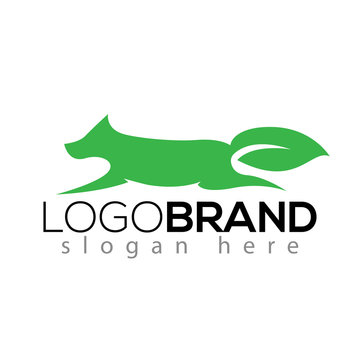 wolf and leaf tail logo silhouette vector element. animal logo template
