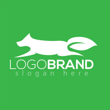 wolf and leaf tail logo silhouette vector element. animal logo template