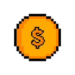 Isolated pixelated golden coin icon