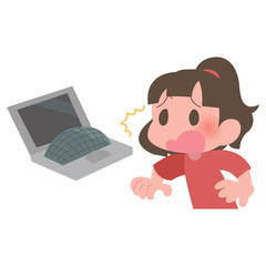 ノートパソコン　バッテリー　膨張　慌てる　女性