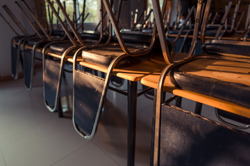 empty classroom and row of chair .