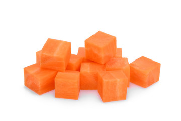 sweet carrot cubes isolated on the white background