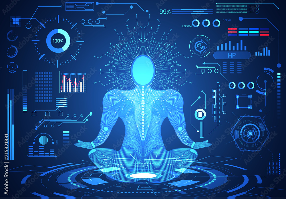 Poster abstract technology ui futuristic concept human body hud interface hologram elements of digital data