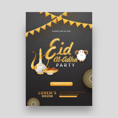 Stylish text Eid-Al-Adha Party template or flyer design.