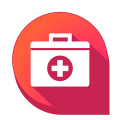 ikona z długim cieniem na tle strzałki pinezki