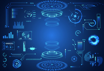 abstract technology ui futuristic concept hud interface hologram elements of digital data chart, communication, computing and circle percent vitality innovation on hi tech future design background