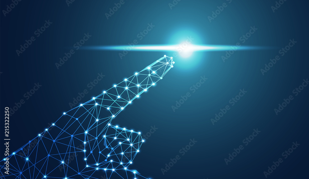 Poster abstract hand wireframe digital technology concept the finger is pointed in a circle circuit sci fi 
