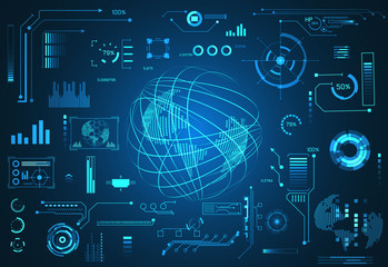abstract technology ui futuristic concept world hud interface hologram elements of digital data chart, communication, computing,circle percent vitality innovation on hi tech future design background