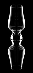Empty glencairn whisky glass with reflection isolated on a black background