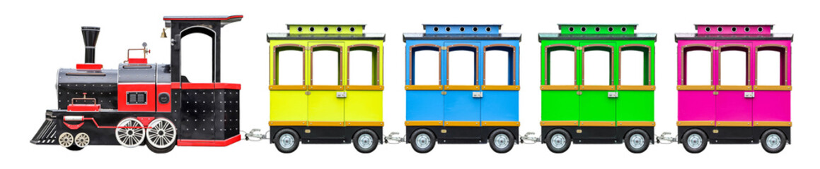 Fototapeta premium Lokomotywa dla dzieci z wagonami. Pociąg dla dzieci z kołami, odizolowane