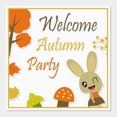 Cute bunny girl with Autumn elements vector cartoon illustration for Autumn greeting card design, postcard, and wallpaper