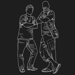 two friends. vector graphic drawing. sketch