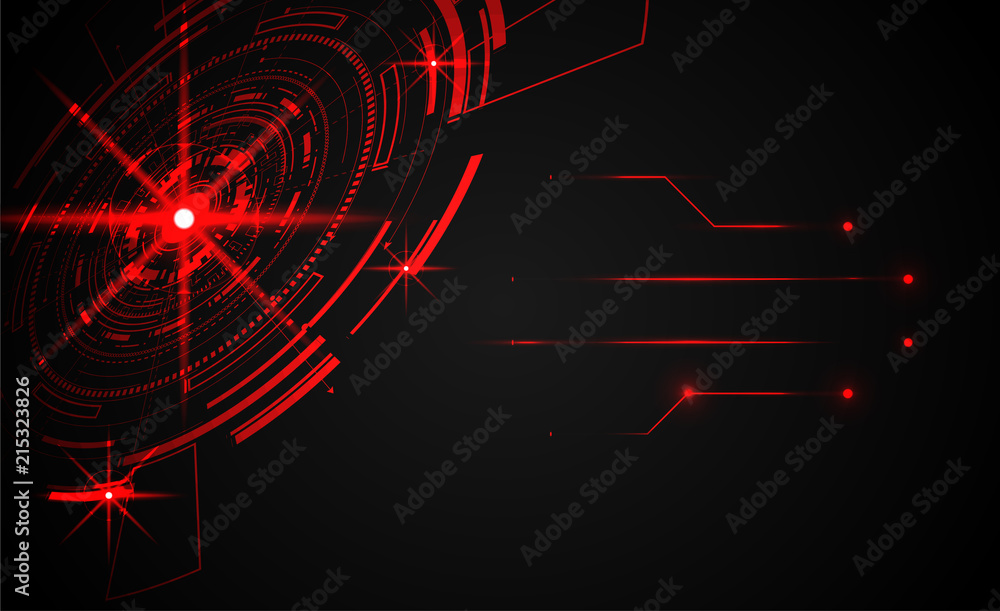 Poster abstract red circle technology background on hi tech future dark background. for template, web desig