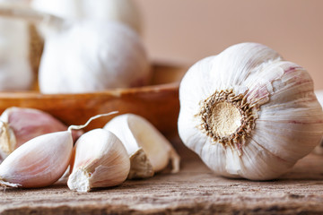 Garlic on wooden table
