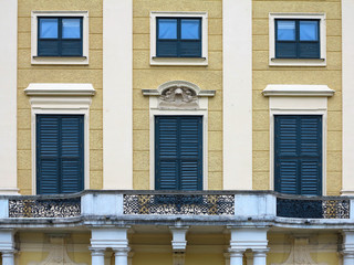 Architecture and windows of ancient renaissance style classical building  facade