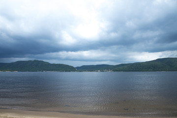 Panoramic view of the Zhiguli mountains from the Peninsula Kopylovo.