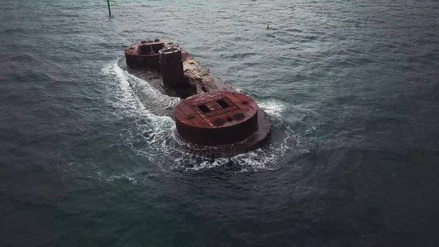 Aerial footage of the shipwreck, HMVS Cerberus at Half Moon Bay in Melbourne Australia