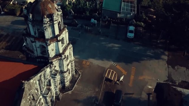 Daraga church drone footage. bell tower backwards reveal