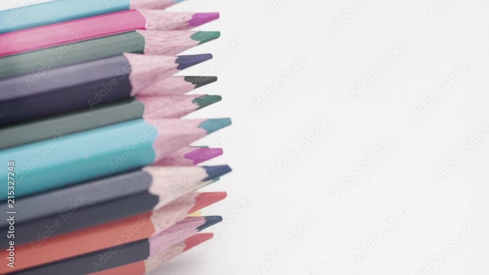 Poster colored pencils, rotation 360 degrees. macro view.