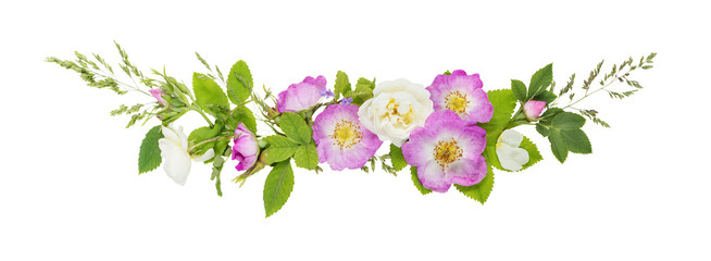 Decorative composition with wild rose flowers
