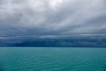 Stormy Seascape. Tropical Turquoise Sea in Bad Weather