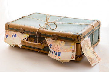 suitcase full of Euro banknotes