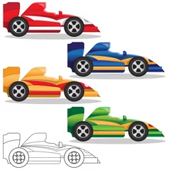 Tissu par mètre Course de voitures Ensemble de voitures de sport. Isolé sur fond blanc. Vue de côté. Illustration vectorielle.