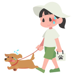 熱中症　ペット　犬　散歩　女性