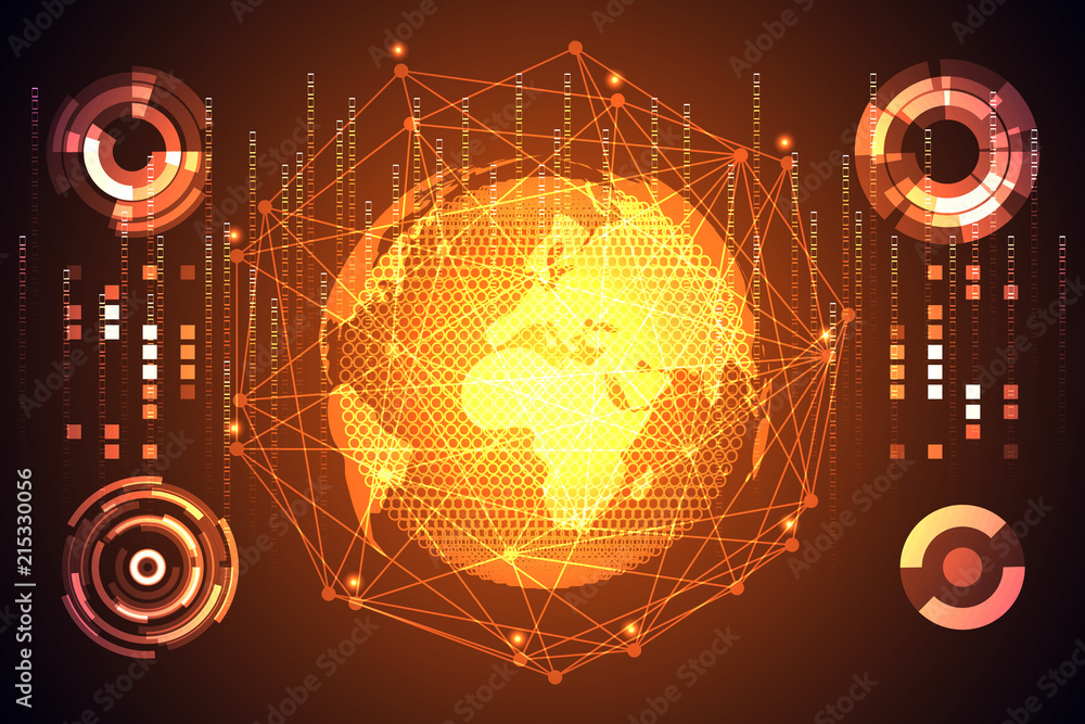 Poster abstract technology concept global network connection futuristic earth globe virtual hologram commun