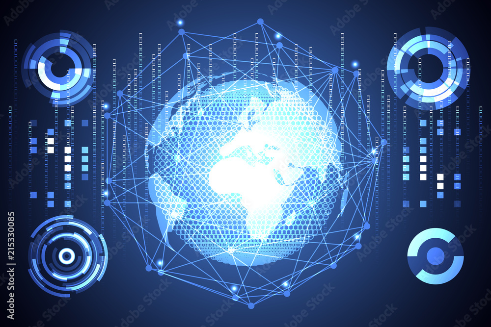 Poster abstract technology concept global network connection futuristic earth globe virtual hologram commun